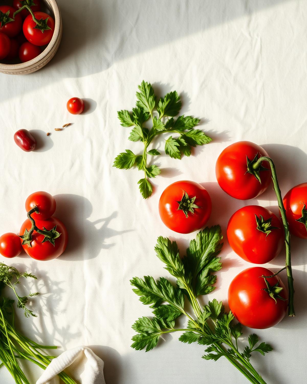 Verduras frescas sobre lino