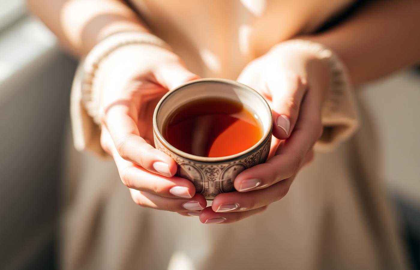 Manos sosteniendo una taza de té