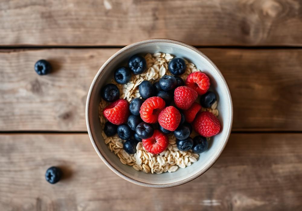 Cuenco de avena con frutos rojos